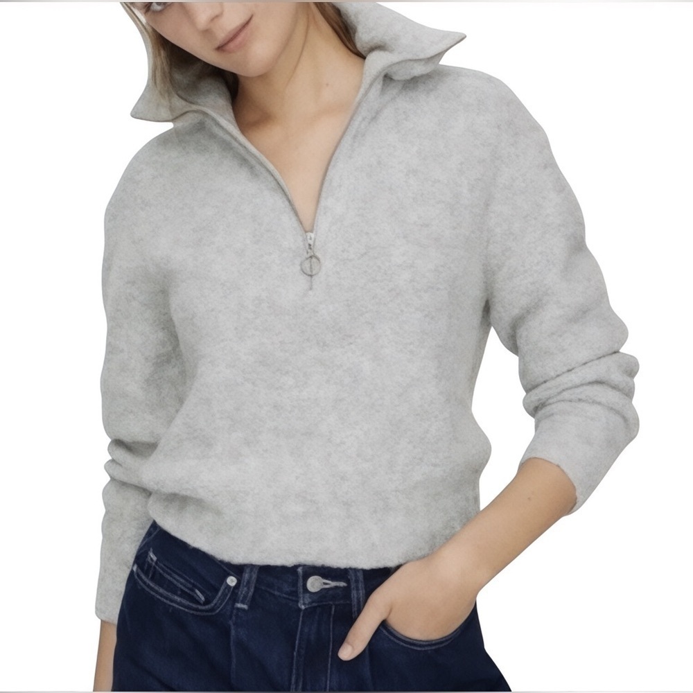 Wilfred Free Aritzia Gwyneth Quarter Zip Alpaca Cozy Crop Sweater Grey Sz XS